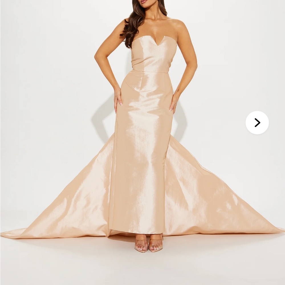 Formal Strapless Mermaid Gown with Train in Champagne